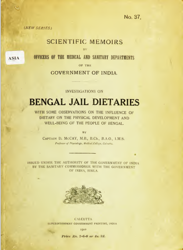 Investigations on Bengal jail dietaries