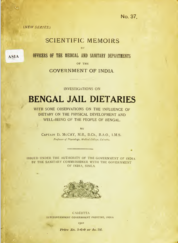 Investigations on Bengal jail dietaries